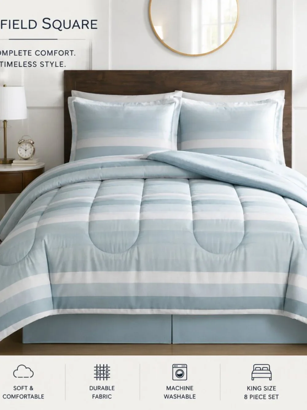 Austin Stripe/Solid Reversible 8 Pc. Comforter Set,  Seafoam